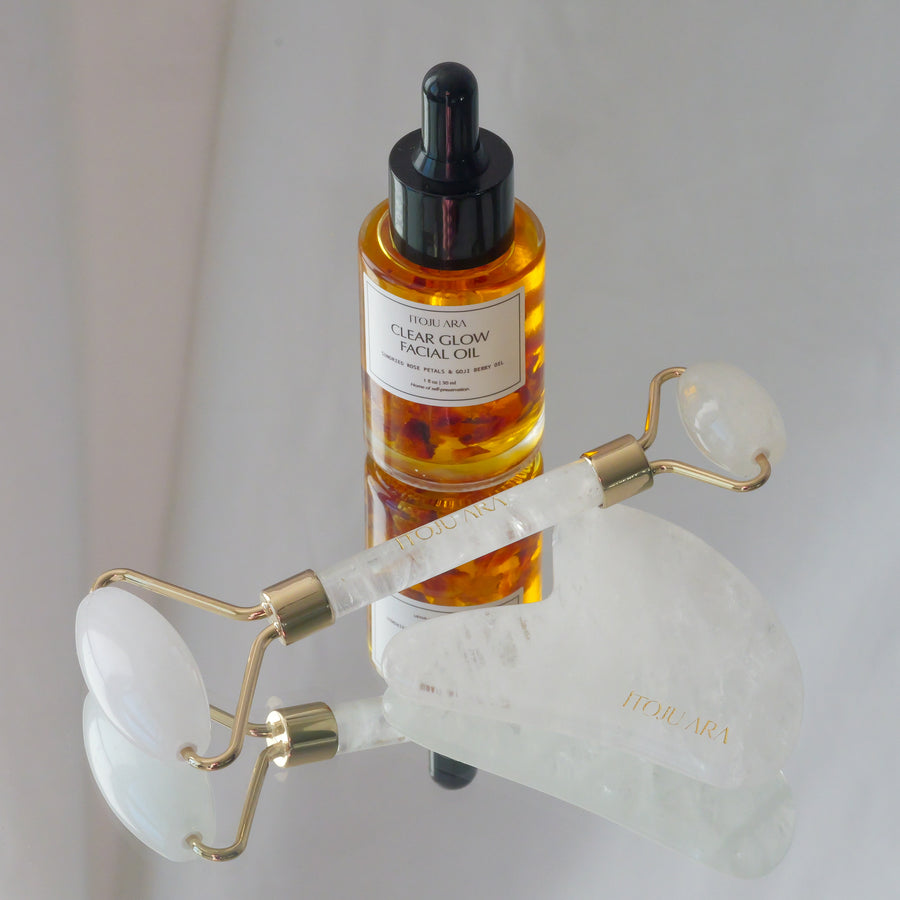 Ultimate Soothing Kit - Jade Roller & Gua Sha Facial Set + Clear Glow Facial Oil